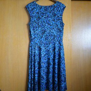 Betabrand Round-Trip Dress Blue floral / gray